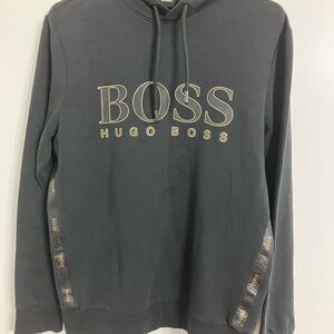 Hugo Boss Men's Charcoal Hoodie with Gold Accents